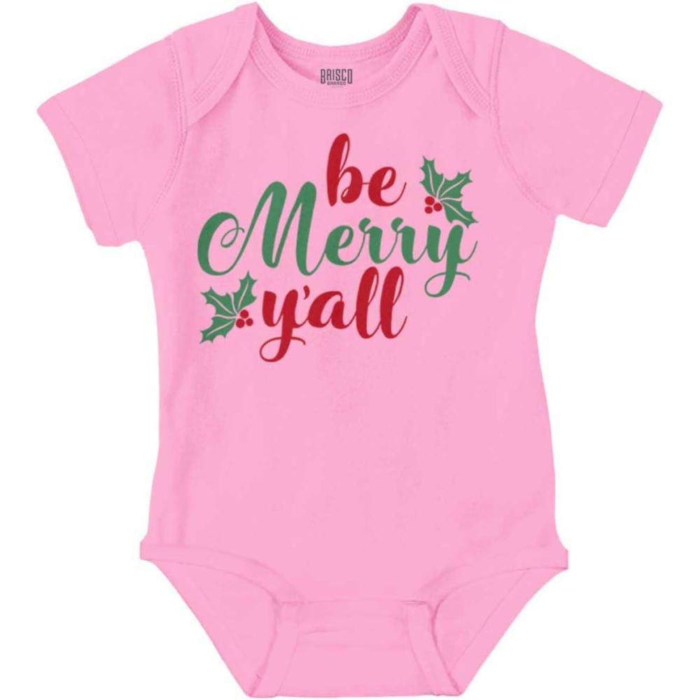imageBrisco Brands Christmas Be Merry Yall Holly Baby Bodysuit Jumper GirlsPink