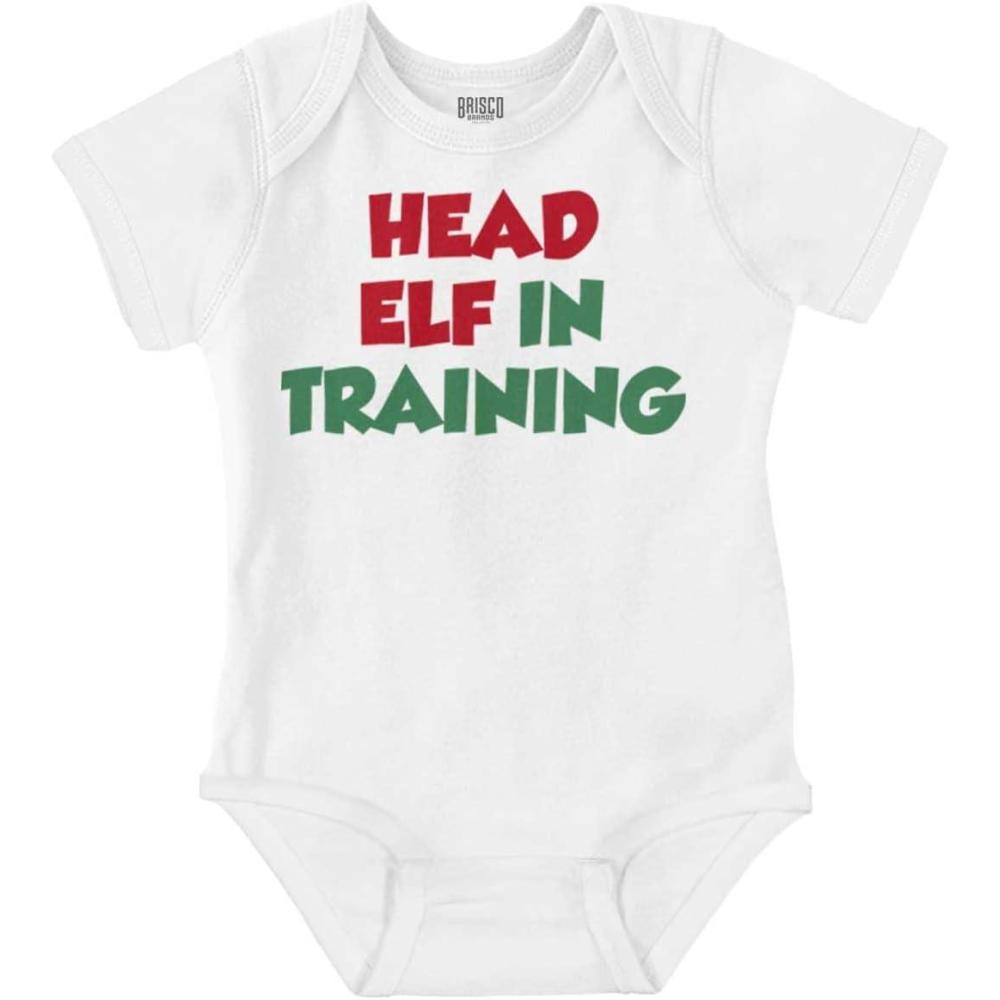 imageBrisco Brands Christmas Head Elf In Training Baby Romper Boys or GirlsWhite