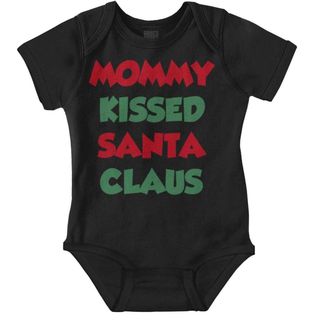imageBrisco Brands Christmas Mommy Kissed Santa Claus Baby Romper Boys or GirlsBlack