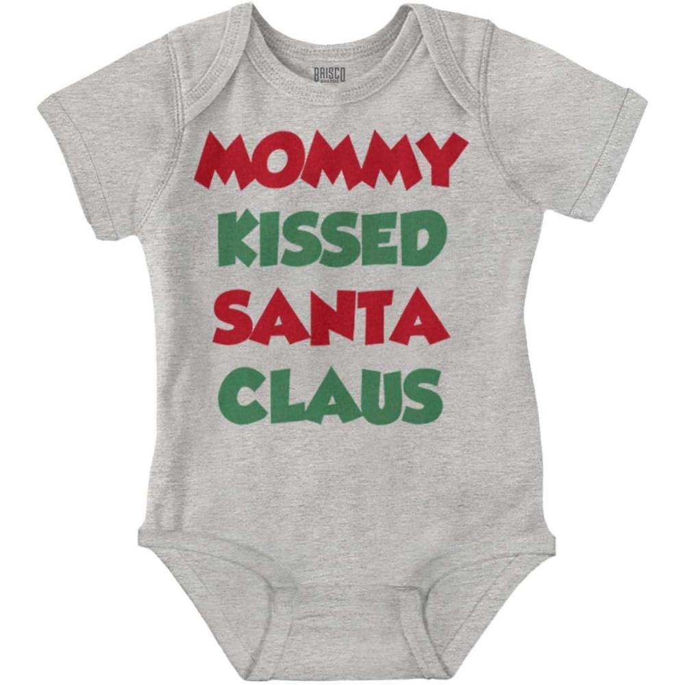 imageBrisco Brands Christmas Mommy Kissed Santa Claus Baby Romper Boys or GirlsHeather