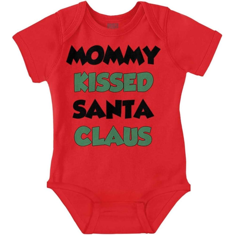 imageBrisco Brands Christmas Mommy Kissed Santa Claus Baby Romper Boys or GirlsRed