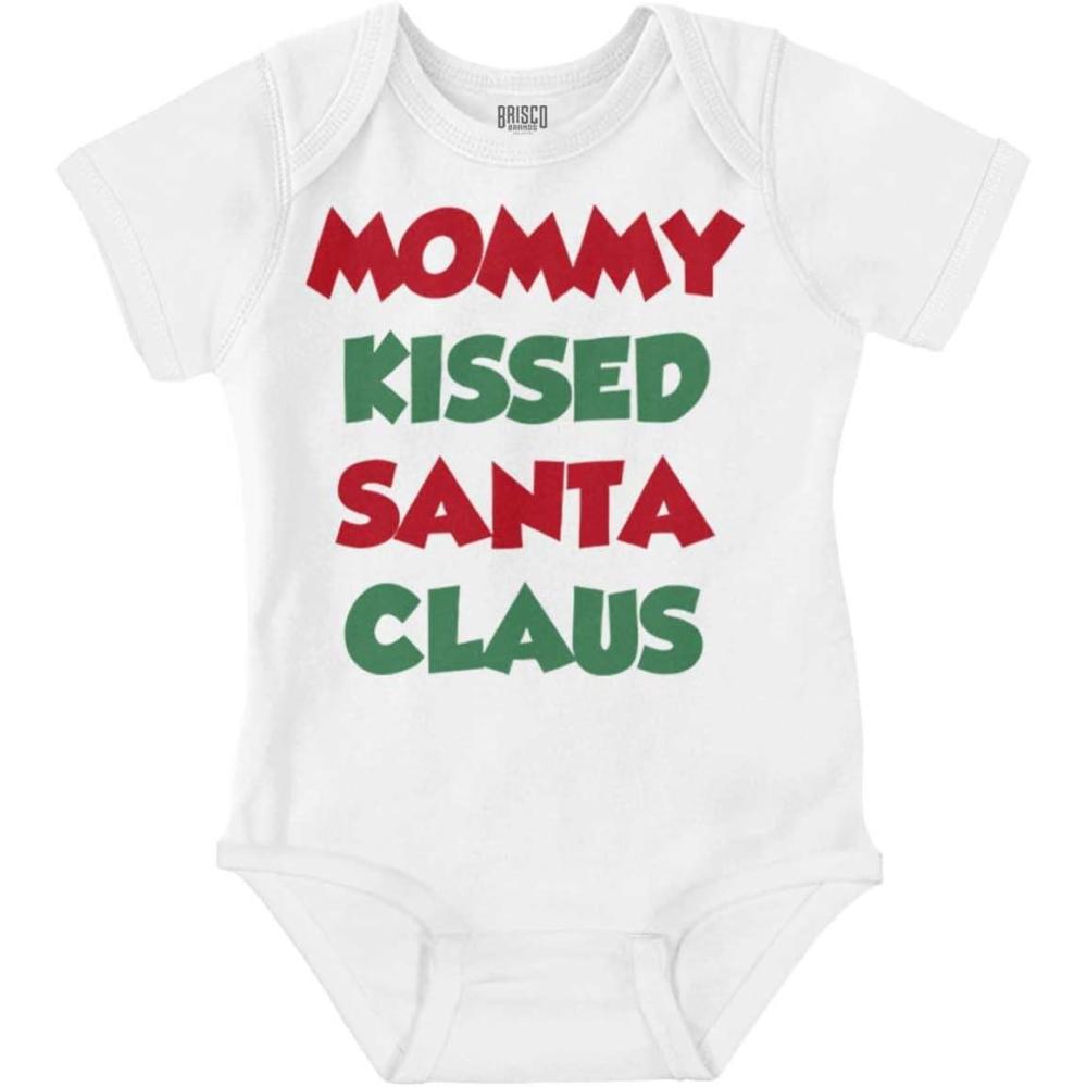 imageBrisco Brands Christmas Mommy Kissed Santa Claus Baby Romper Boys or GirlsWhite