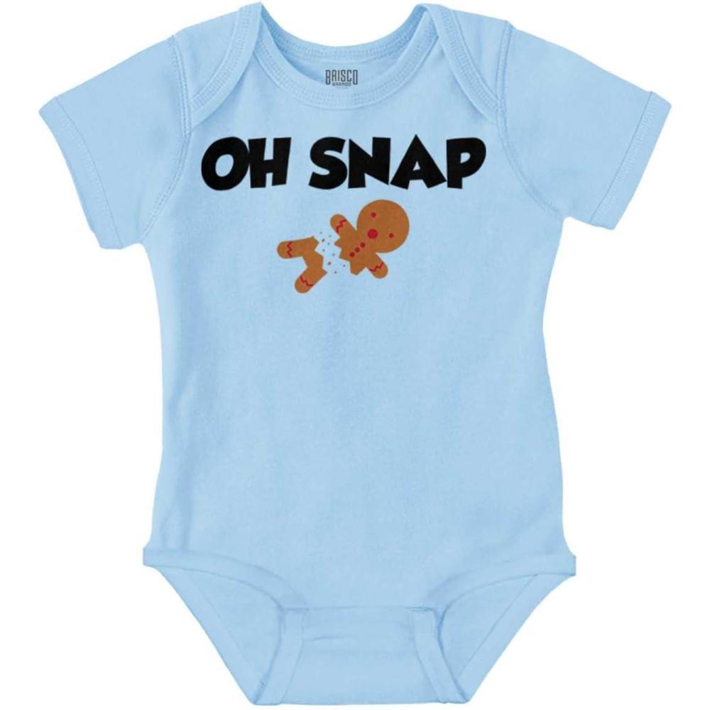 imageBrisco Brands Christmas Oh Snap Gingerbread Man Baby Romper Boys or GirlsLight Blue