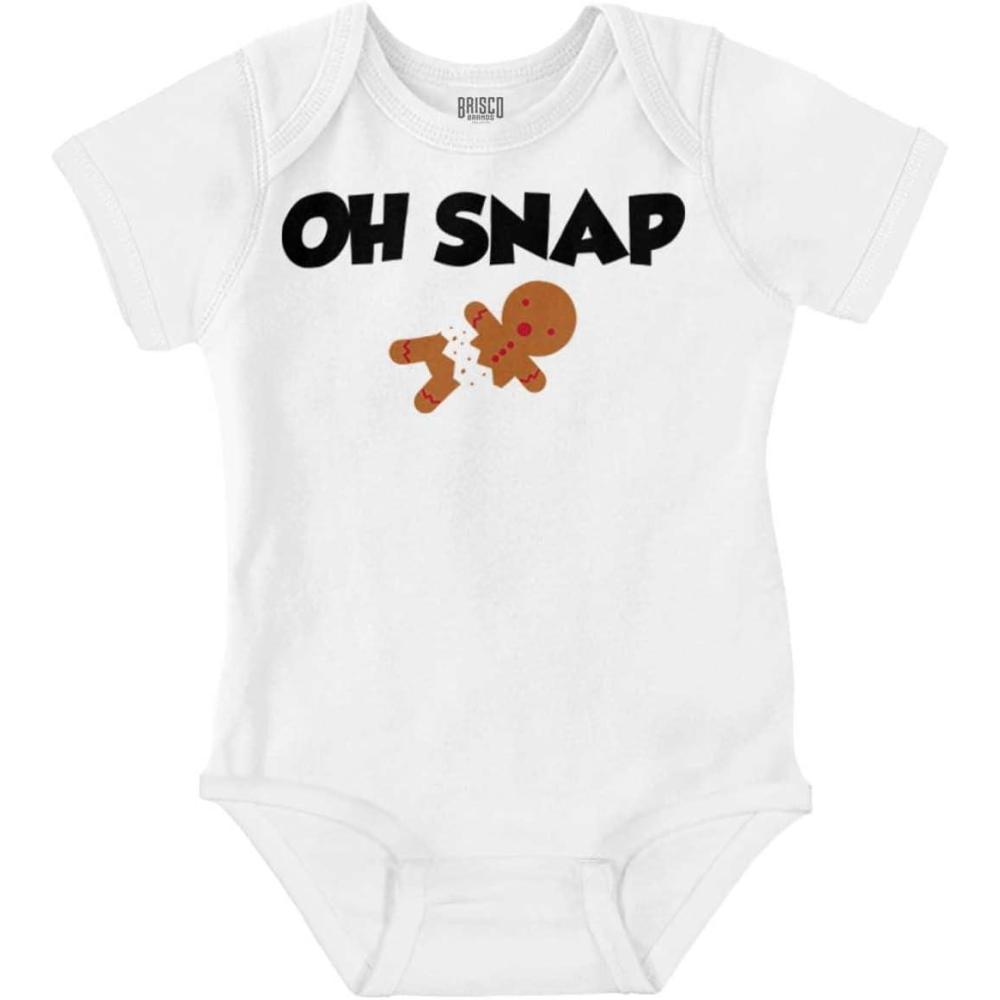 imageBrisco Brands Christmas Oh Snap Gingerbread Man Baby Romper Boys or GirlsWhite