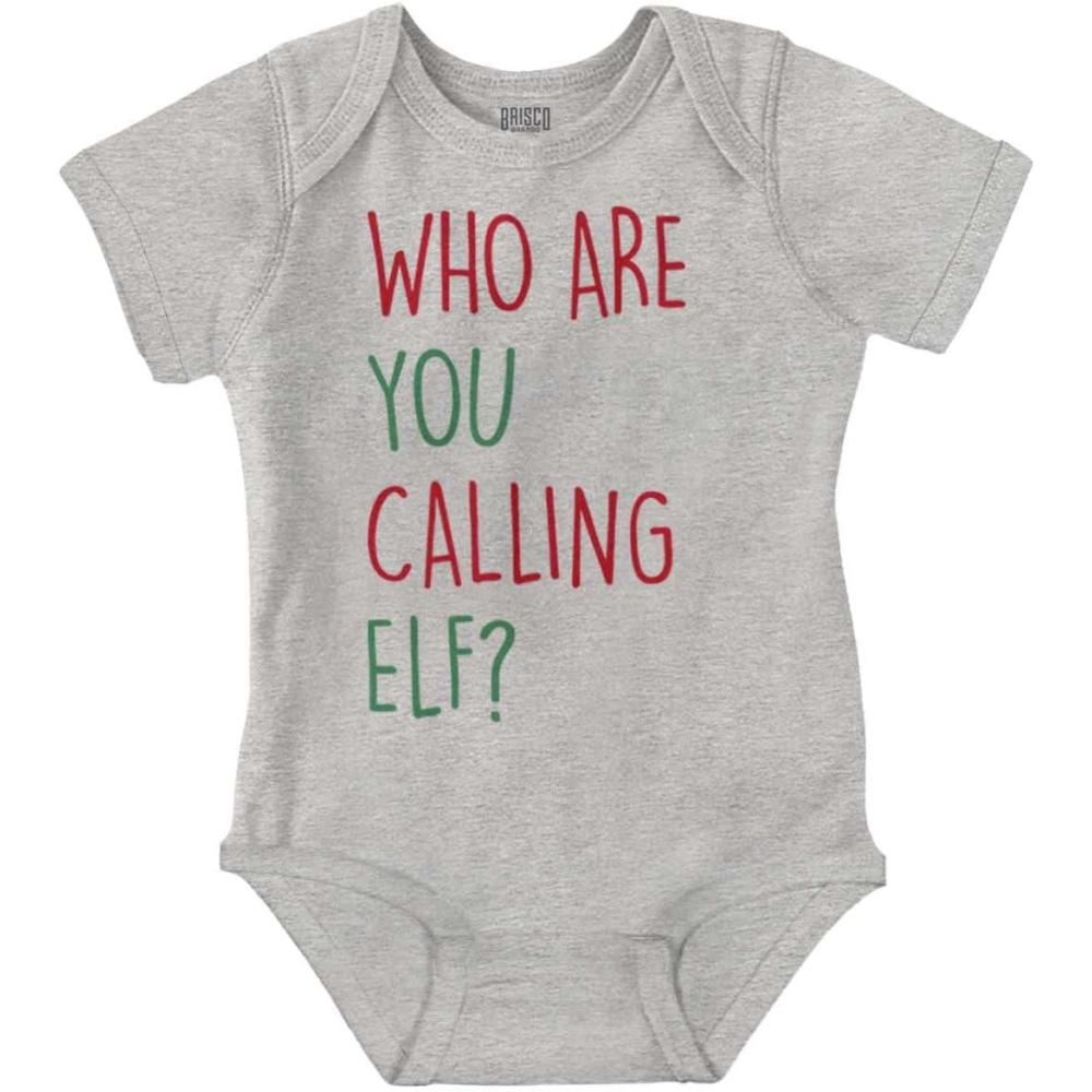 imageBrisco Brands Christmas Who Are You Calling Elf Baby Romper Boys or GirlsHeather