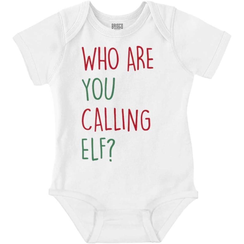 imageBrisco Brands Christmas Who Are You Calling Elf Baby Romper Boys or GirlsWhite