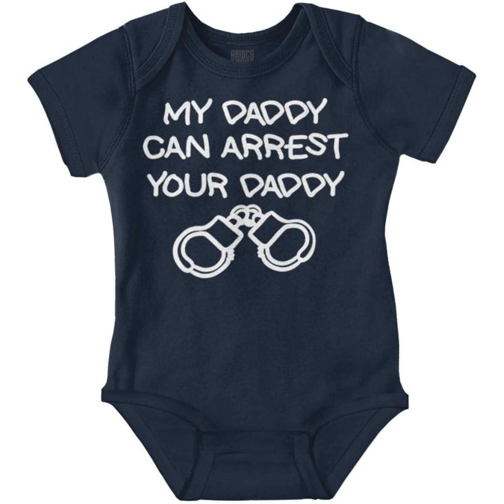 imageBrisco Brands Cop Dad My Daddy Can Arrest Yours Baby Romper Boys or GirlsNavy