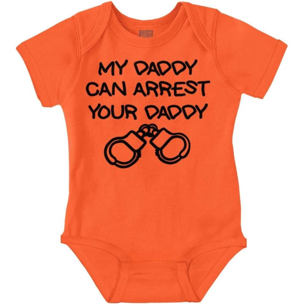 imageBrisco Brands Cop Dad My Daddy Can Arrest Yours Baby Romper Boys or GirlsOrange