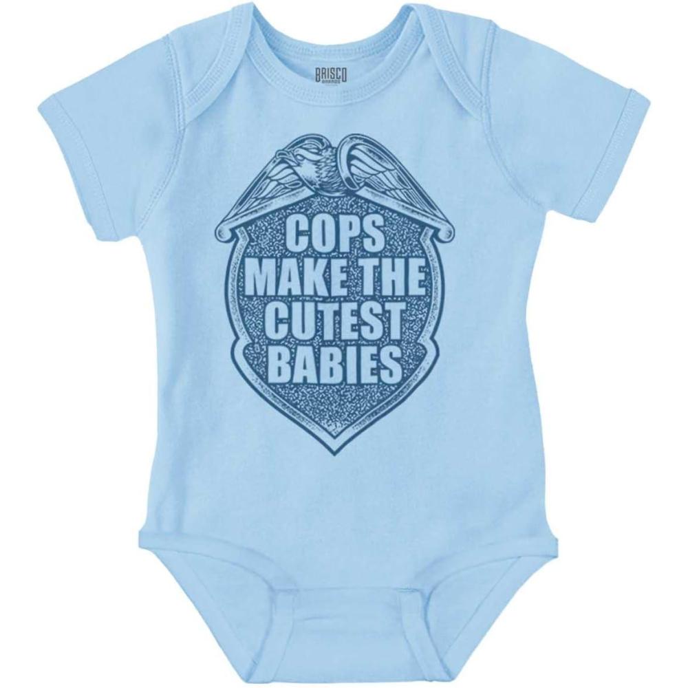 imageBrisco Brands Cops Make Babies Police Parents Baby Baby Romper Boys or GirlsLight Blue