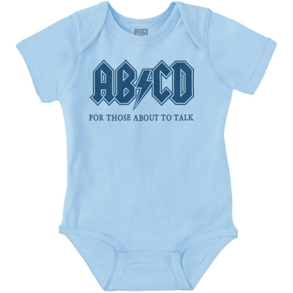 imageBrisco Brands Cutest Lil Rockstar Music Lover ABCD Baby Romper Boys or GirlsAbcd Light Blue