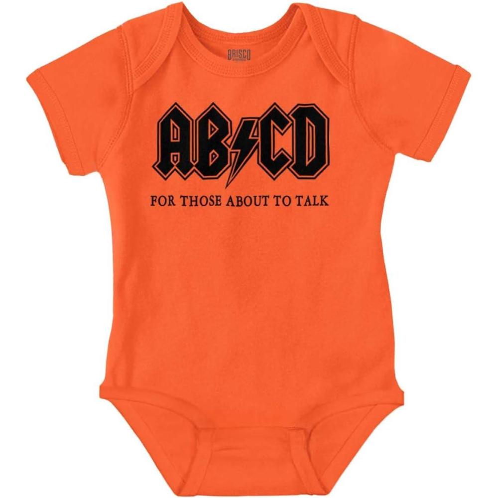 imageBrisco Brands Cutest Lil Rockstar Music Lover ABCD Baby Romper Boys or GirlsAbcd Orange