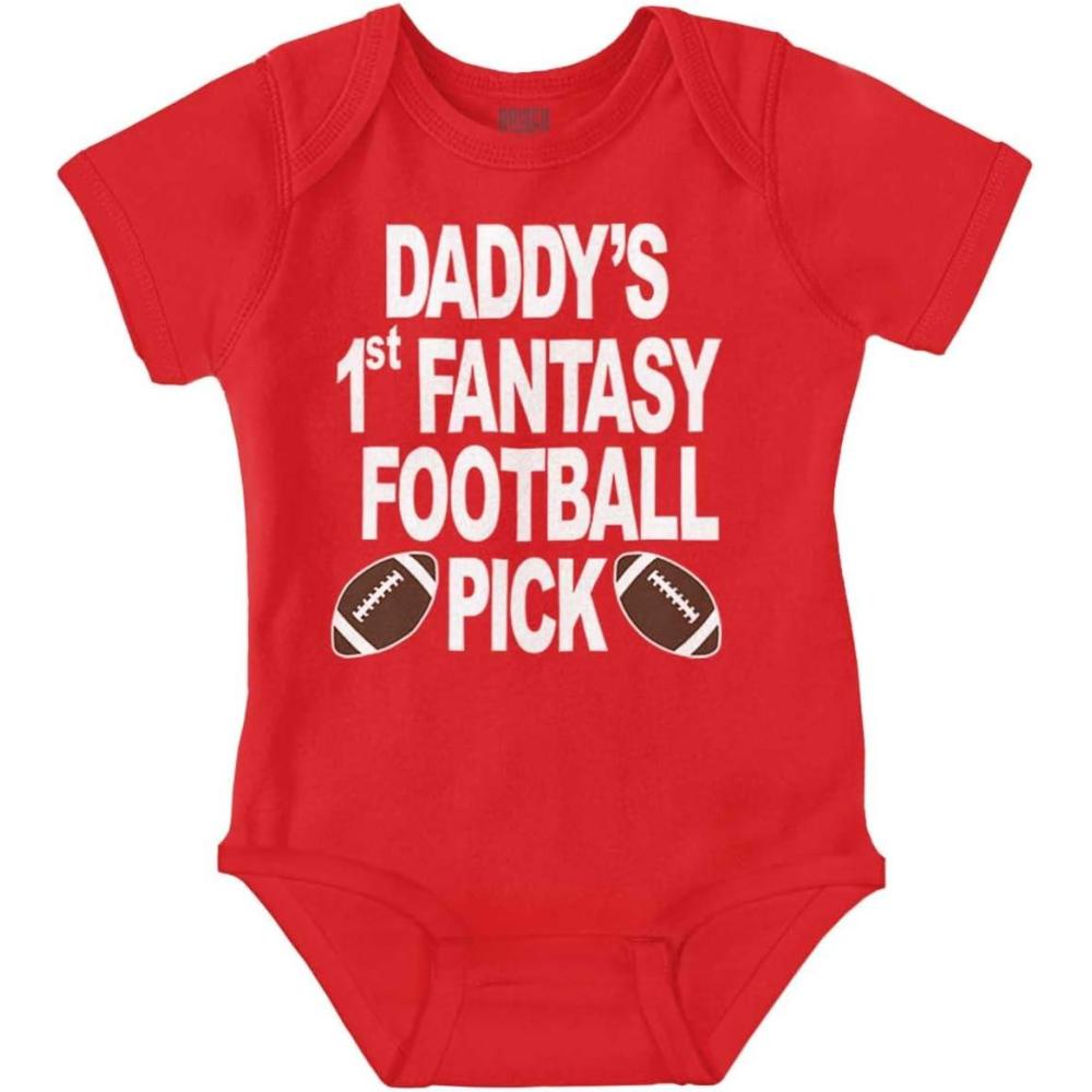 imageBrisco Brands Daddys Fantasy Football Pick Sports Baby Romper Boys or GirlsRed