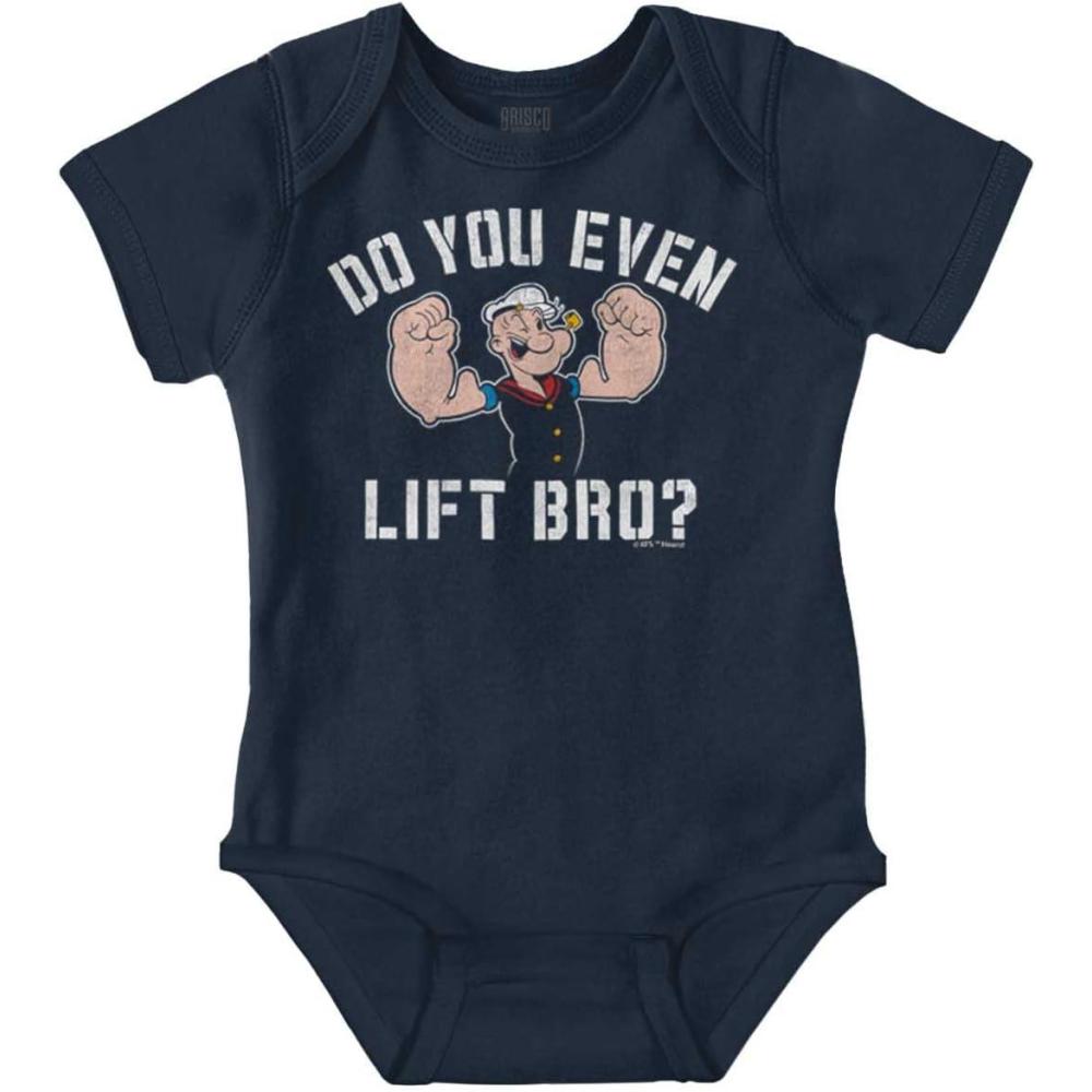 imageBrisco Brands Do You Even Lift Bro Popeye Sailor Baby Romper Boys or GirlsNavy
