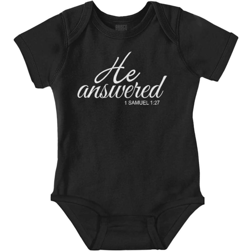 imageBrisco Brands He Answered Samuel 117 Christian Baby Bodysuit Jumper GirlsBlack