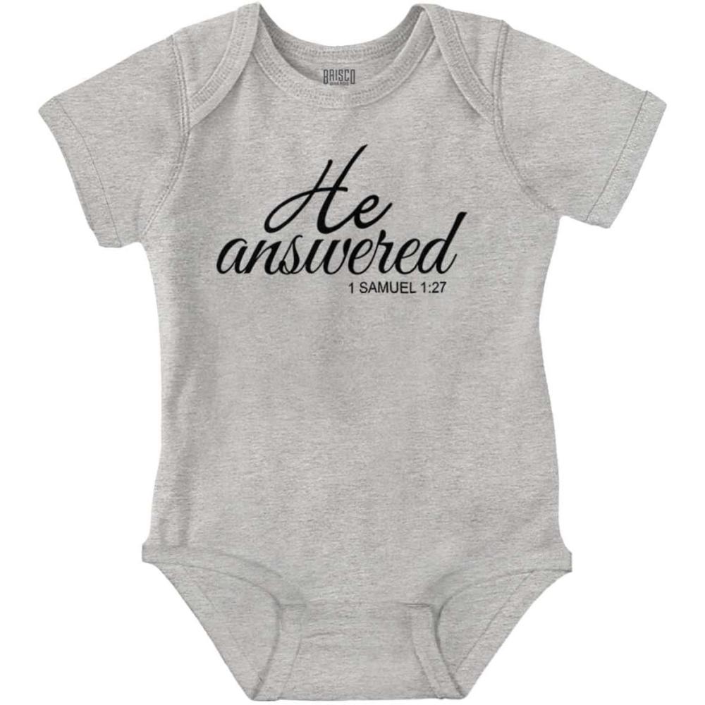 imageBrisco Brands He Answered Samuel 117 Christian Baby Bodysuit Jumper GirlsHeather