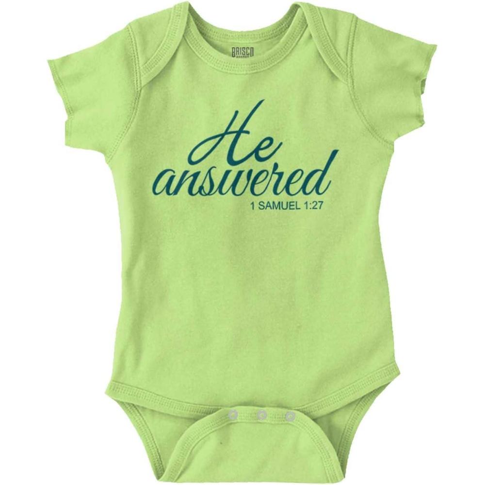 imageBrisco Brands He Answered Samuel 117 Christian Baby Bodysuit Jumper GirlsKey Lime