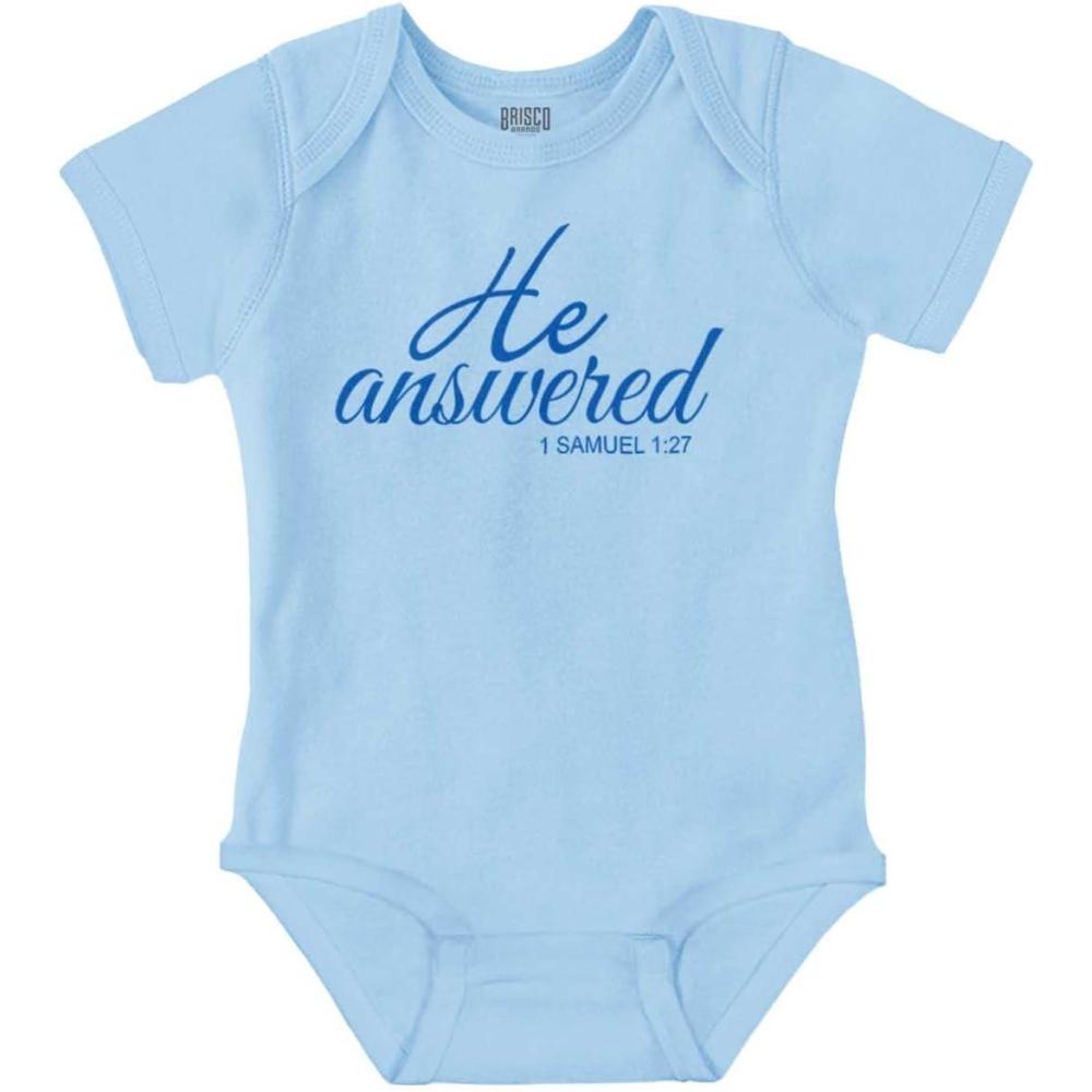 imageBrisco Brands He Answered Samuel 117 Christian Baby Bodysuit Jumper GirlsLight Blue