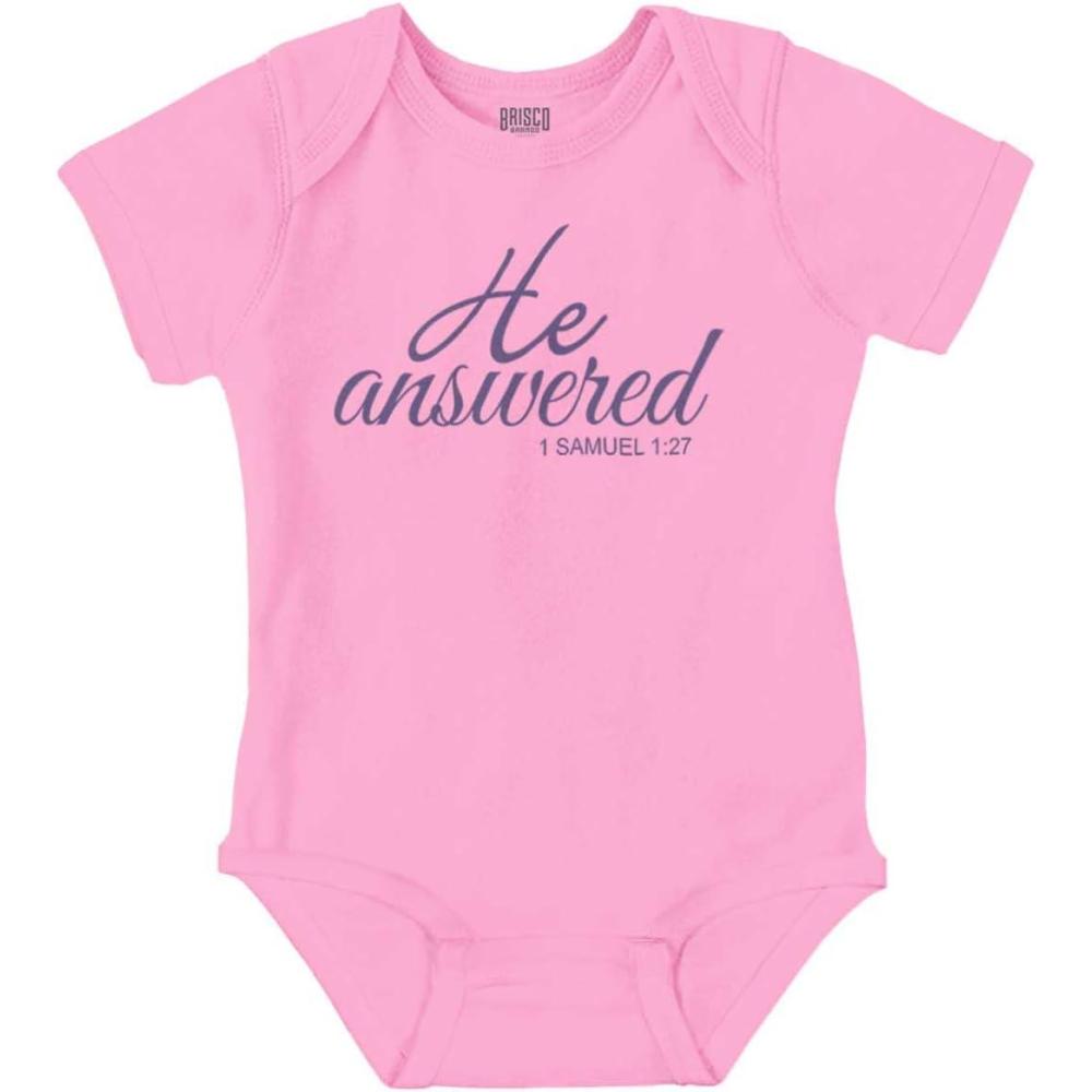 imageBrisco Brands He Answered Samuel 117 Christian Baby Bodysuit Jumper GirlsPink