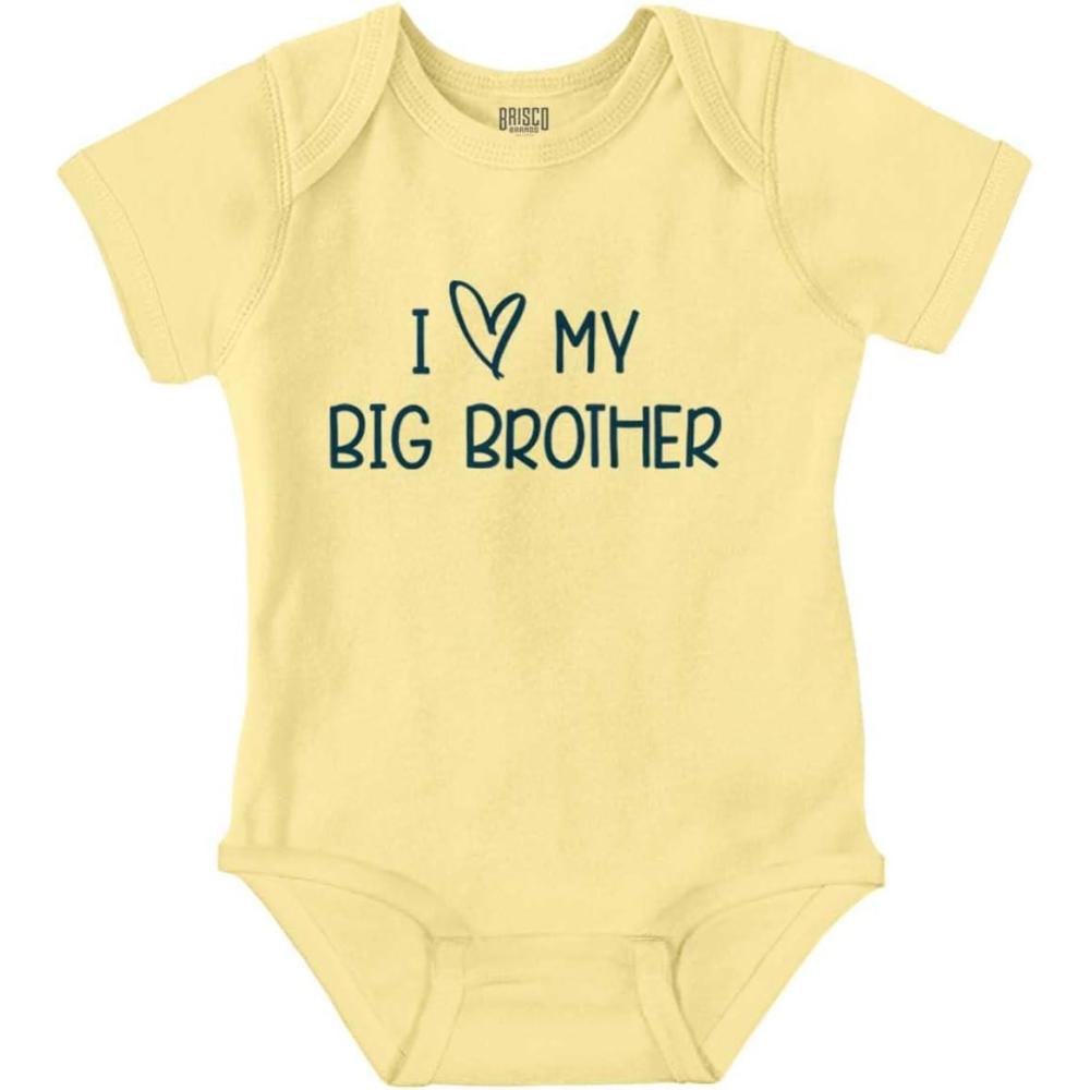 imageBrisco Brands I Love My Big Brother Younger Sibling Baby Romper Boys or GirlsBanana