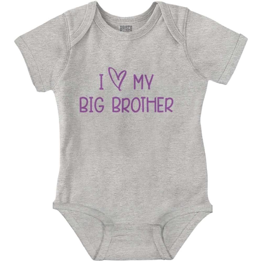 imageBrisco Brands I Love My Big Brother Younger Sibling Baby Romper Boys or GirlsHeather