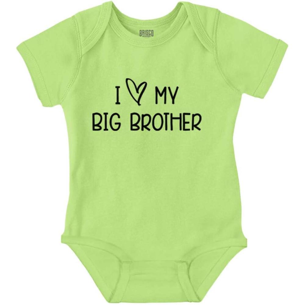 imageBrisco Brands I Love My Big Brother Younger Sibling Baby Romper Boys or GirlsKey Lime