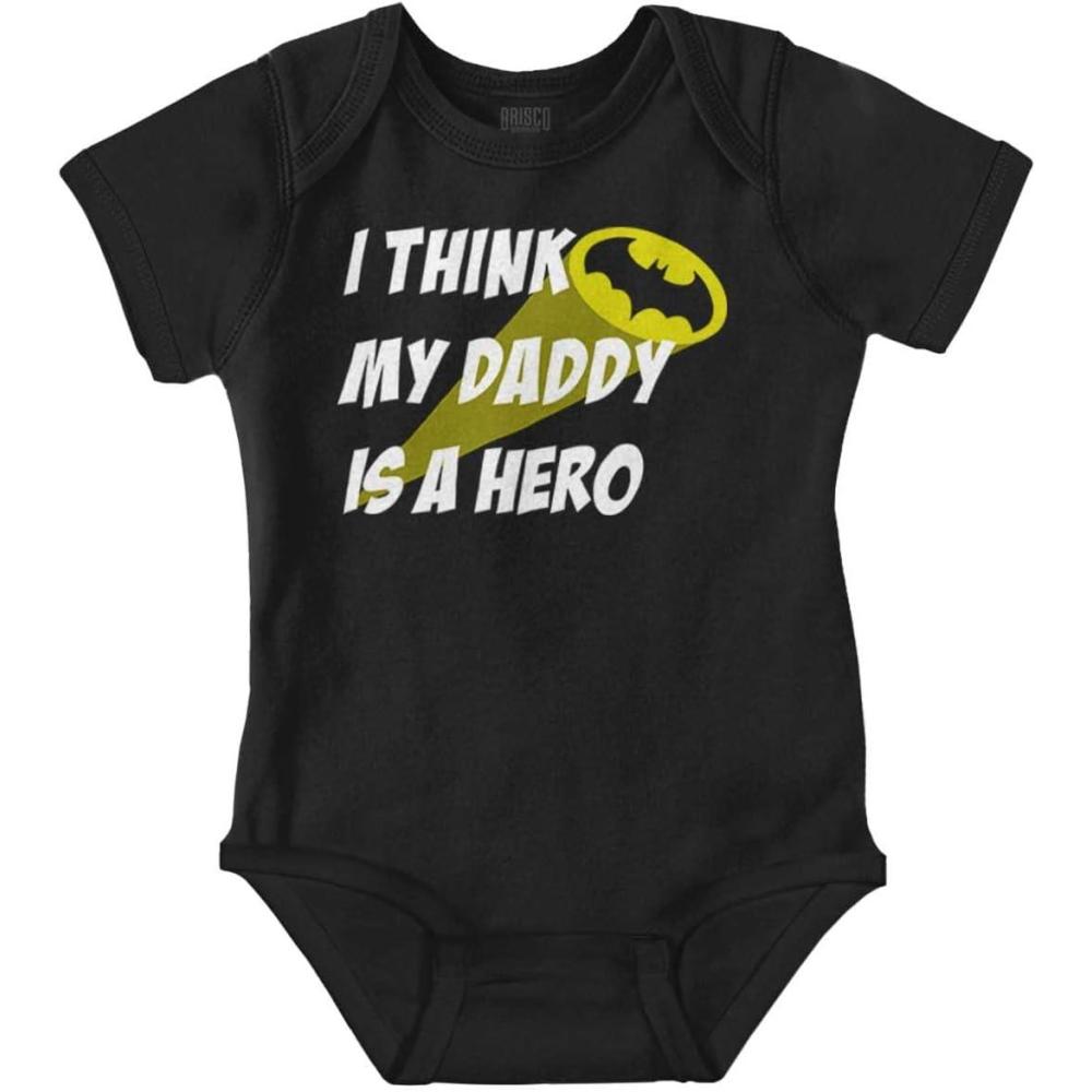 imageBrisco Brands I Think My Daddy is a Hero Superhero Baby Romper Boys or GirlsBlack