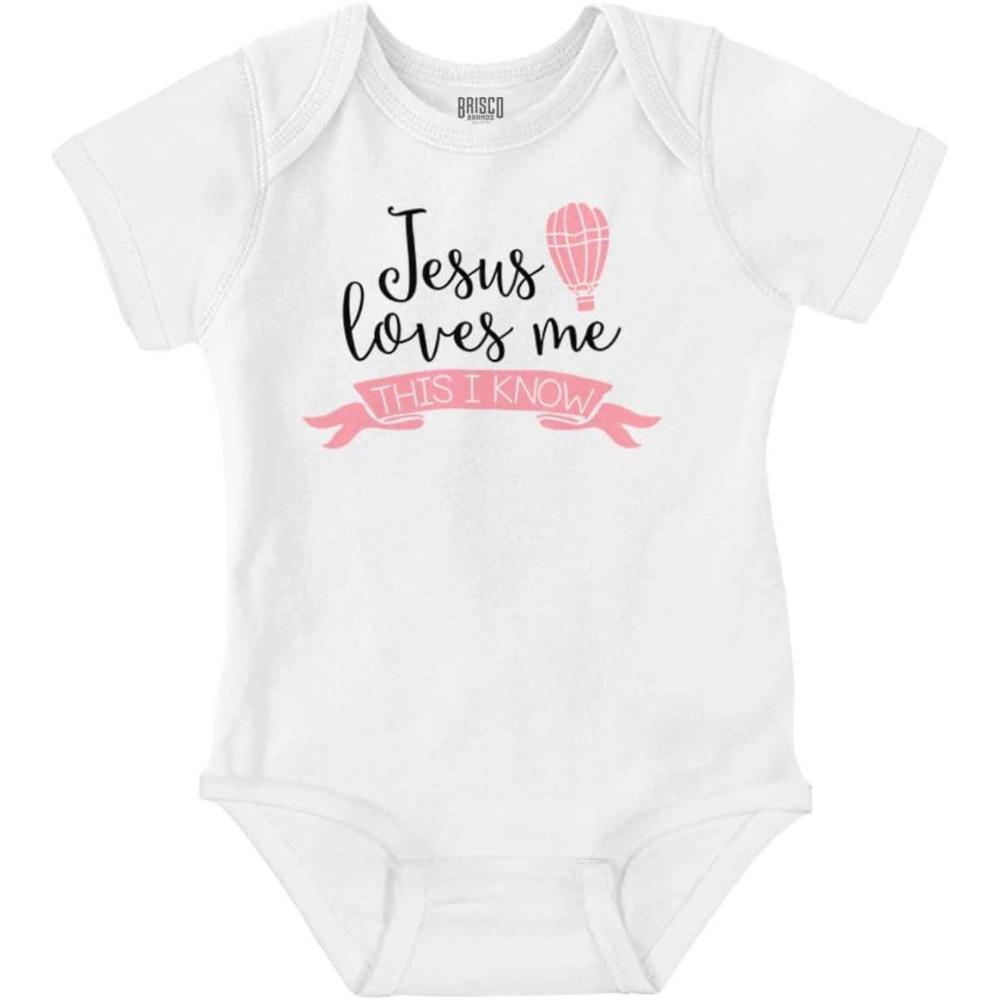 imageBrisco Brands Jesus Loves Me This I Know Christian Baby Bodysuit Jumper GirlsWhite