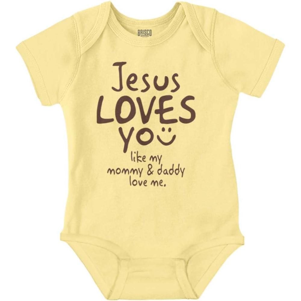 imageBrisco Brands Jesus Loves You Christian Religious Baby Bodysuit Jumper GirlsBanana