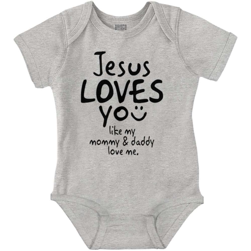 imageBrisco Brands Jesus Loves You Christian Religious Baby Bodysuit Jumper GirlsHeather