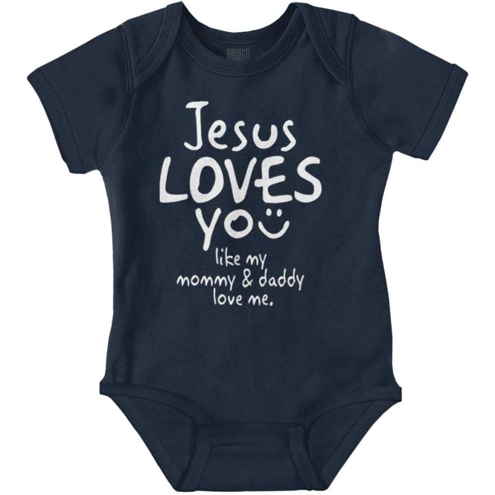 imageBrisco Brands Jesus Loves You Christian Religious Baby Bodysuit Jumper GirlsNavy