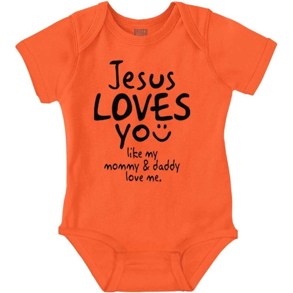 imageBrisco Brands Jesus Loves You Christian Religious Baby Bodysuit Jumper GirlsOrange