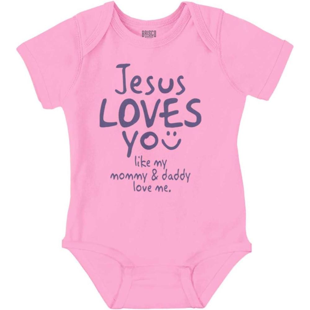 imageBrisco Brands Jesus Loves You Christian Religious Baby Bodysuit Jumper GirlsPink