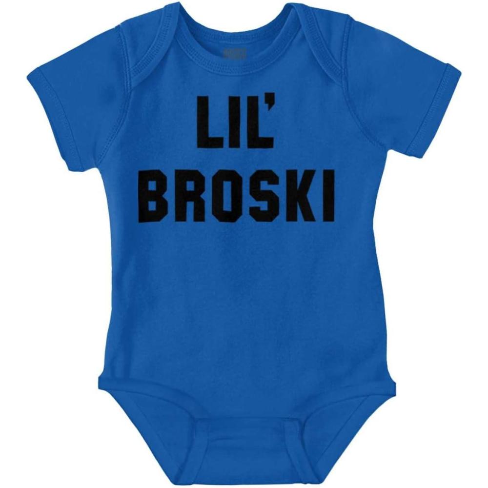 imageBrisco Brands Lil Broski Funny Younger Brother Baby Bodysuit Jumper BoysRoyal