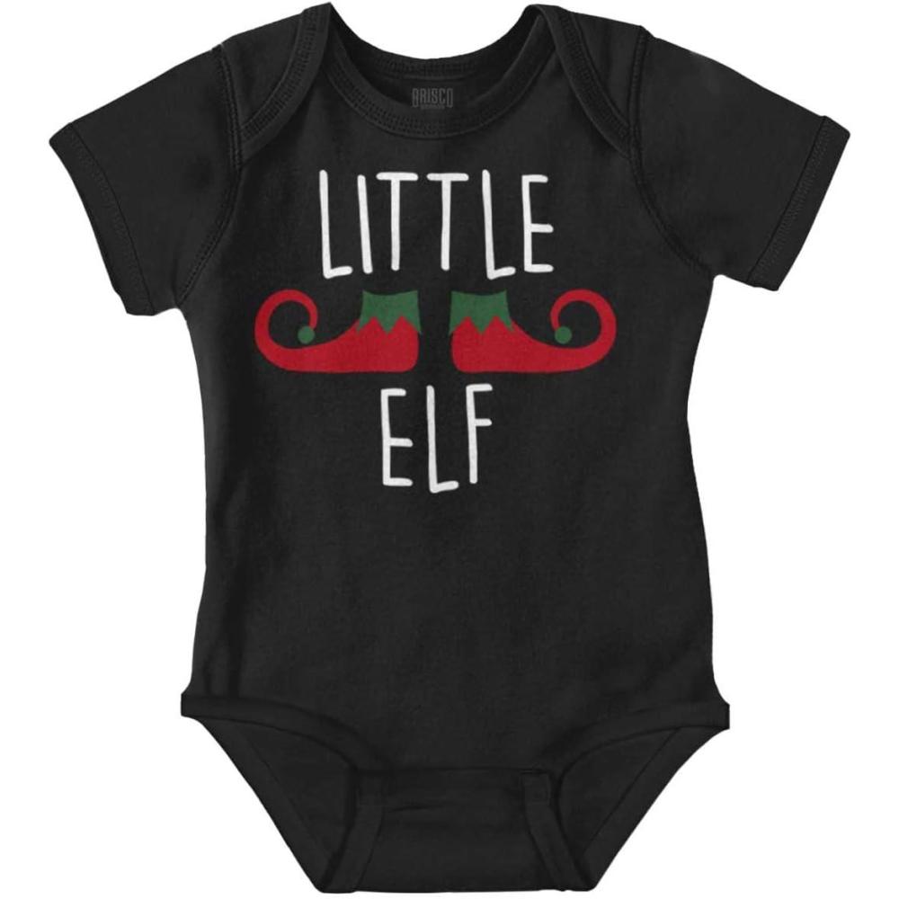 imageBrisco Brands Little Elf Christmas Xmas Baby Romper Boys or GirlsBlack