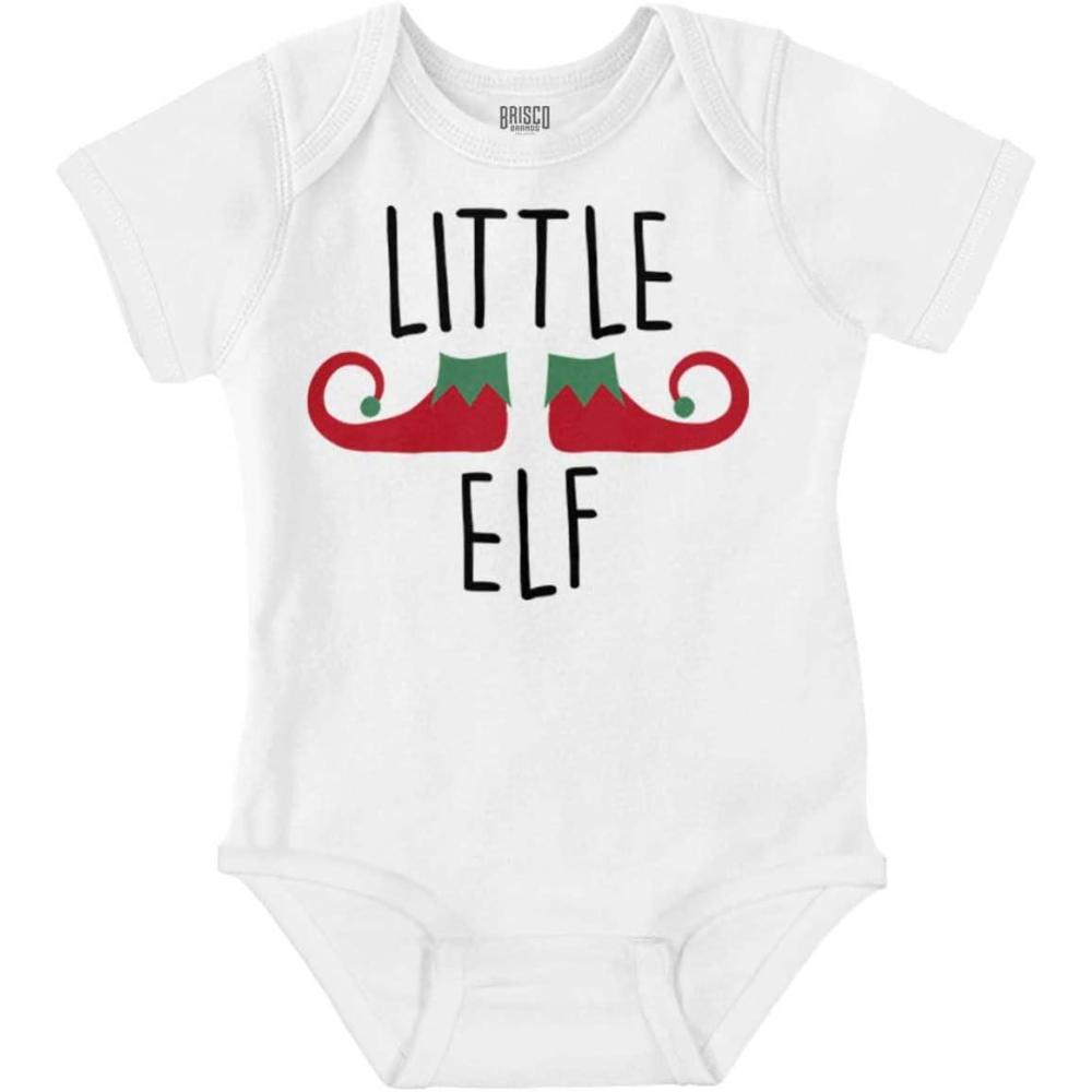 imageBrisco Brands Little Elf Christmas Xmas Baby Romper Boys or GirlsWhite