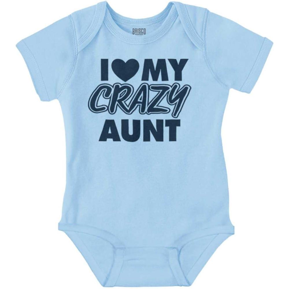 imageBrisco Brands Love My Crazy Aunt Funny Cool Auntie Baby Romper Boys or GirlsLight Blue