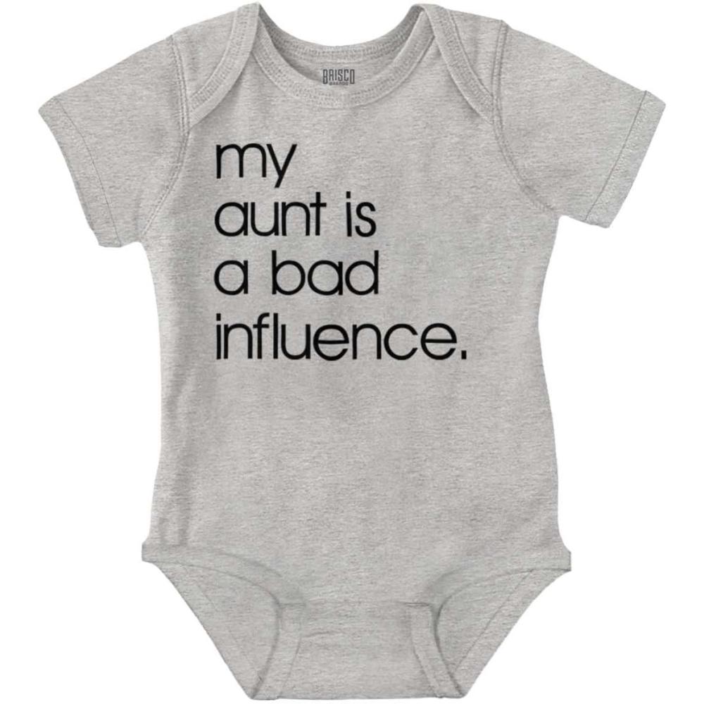 imageBrisco Brands My Aunt is a Bad Influence Funny Cute Baby Romper Boys or GirlsHeather