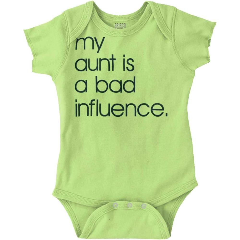 imageBrisco Brands My Aunt is a Bad Influence Funny Cute Baby Romper Boys or GirlsKey Lime