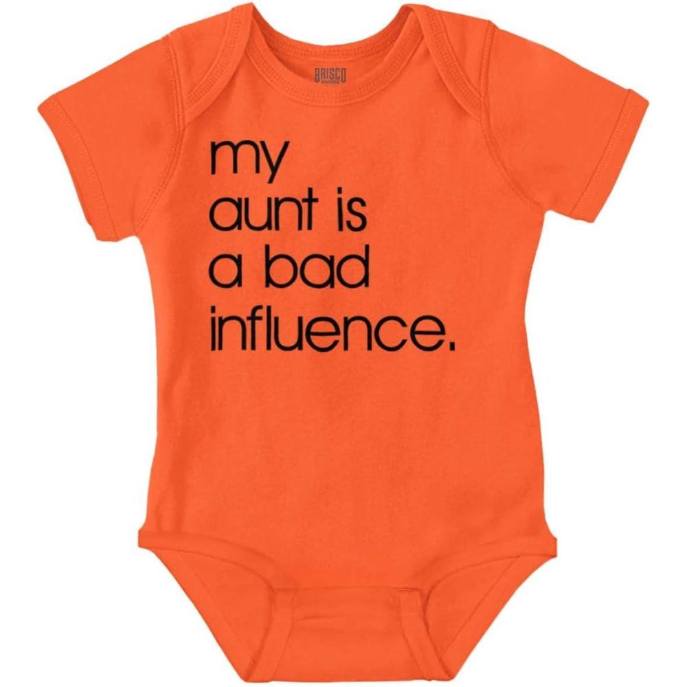 imageBrisco Brands My Aunt is a Bad Influence Funny Cute Baby Romper Boys or GirlsOrange