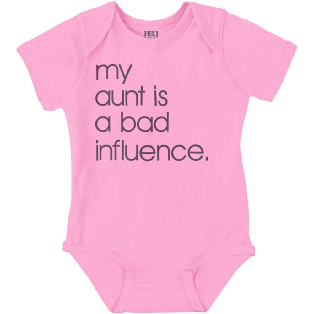 imageBrisco Brands My Aunt is a Bad Influence Funny Cute Baby Romper Boys or GirlsPink