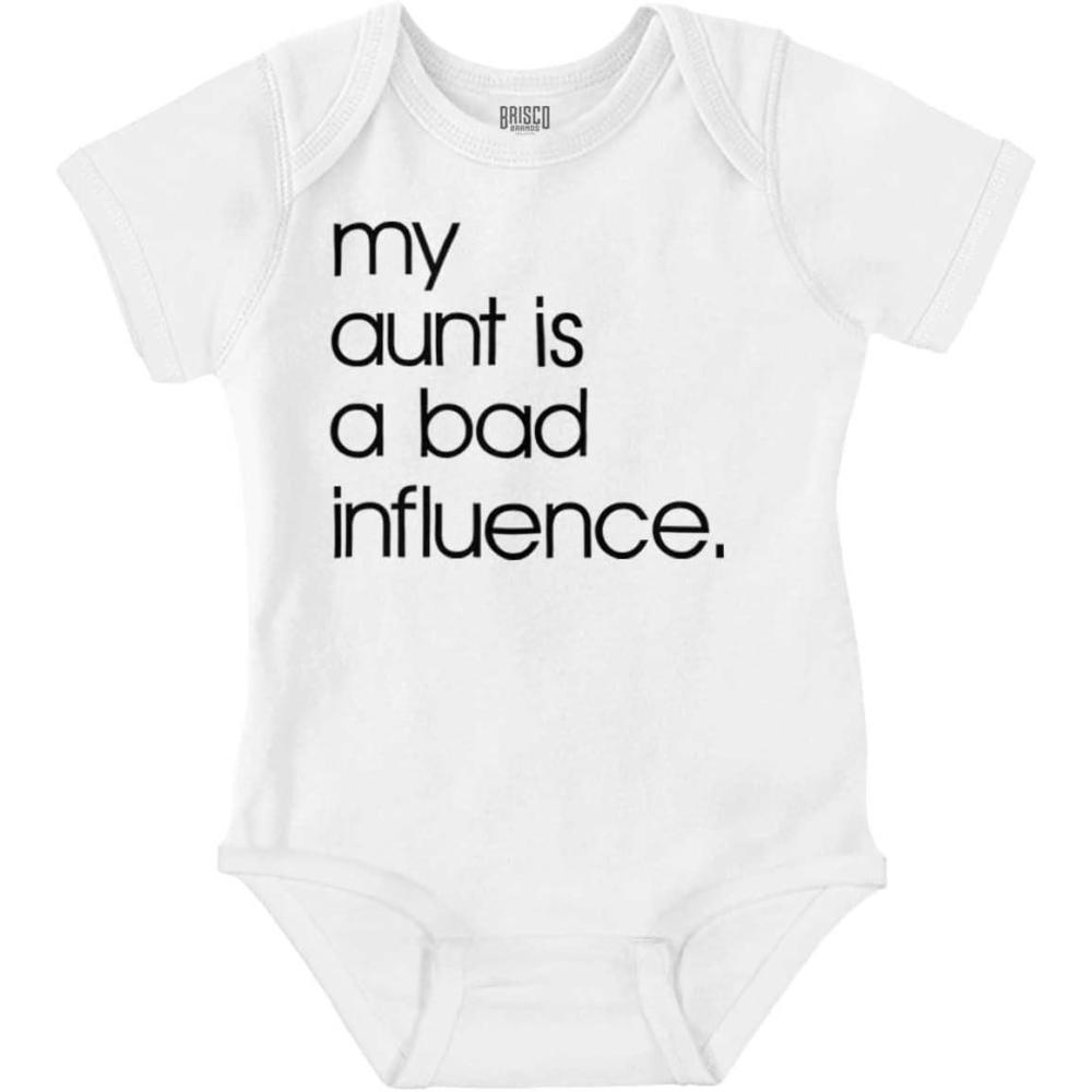 imageBrisco Brands My Aunt is a Bad Influence Funny Cute Baby Romper Boys or GirlsWhite