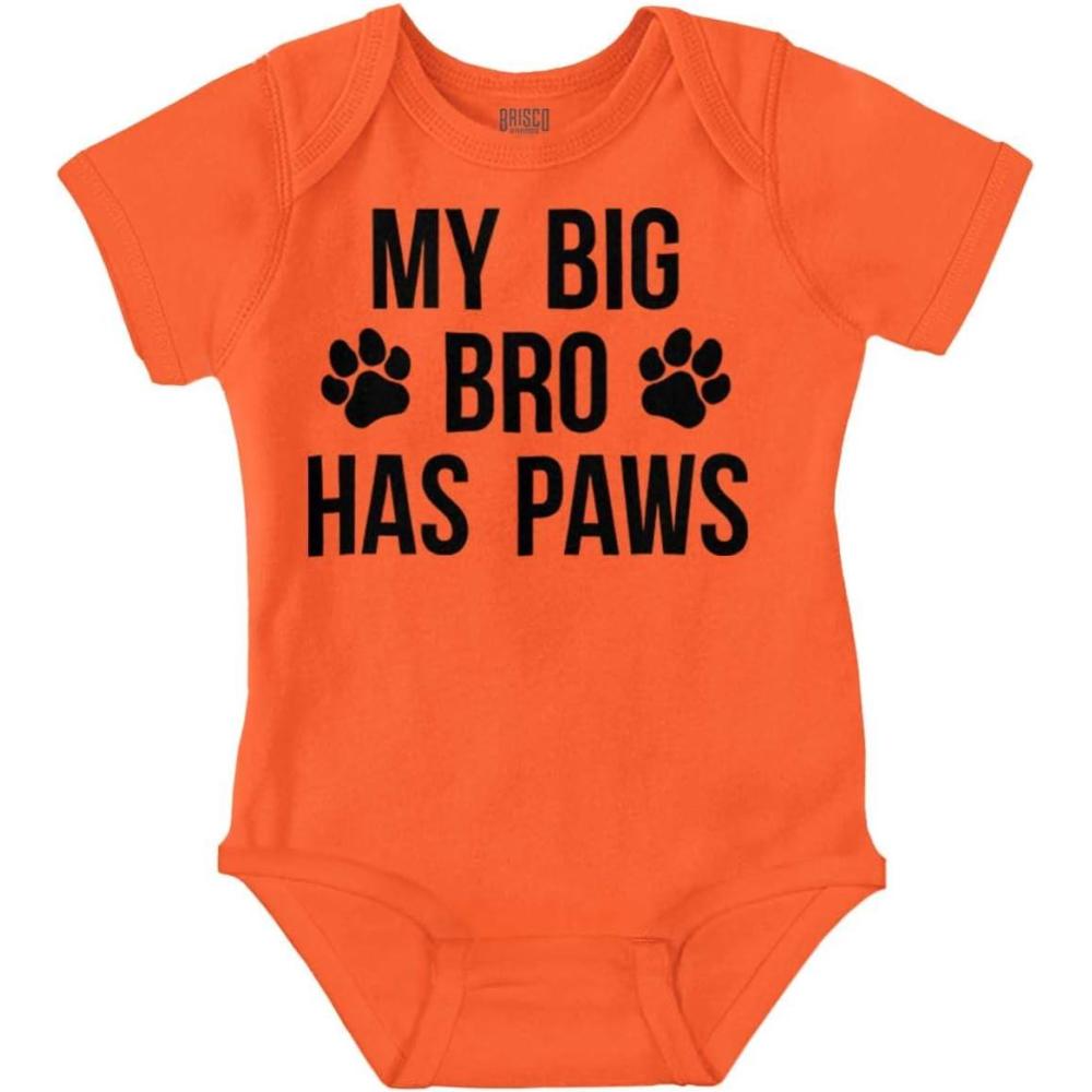 imageBrisco Brands My Big Brother Has Paws Baby Romper Boys or GirlsOrange
