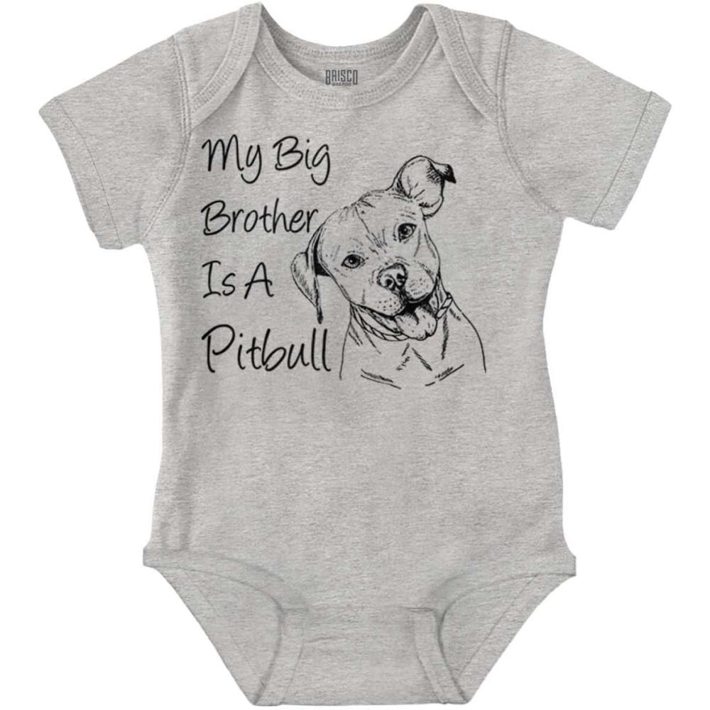 imageBrisco Brands My Big Brother is a Pitbull Dog Lover Baby Romper Boys or GirlsHeather