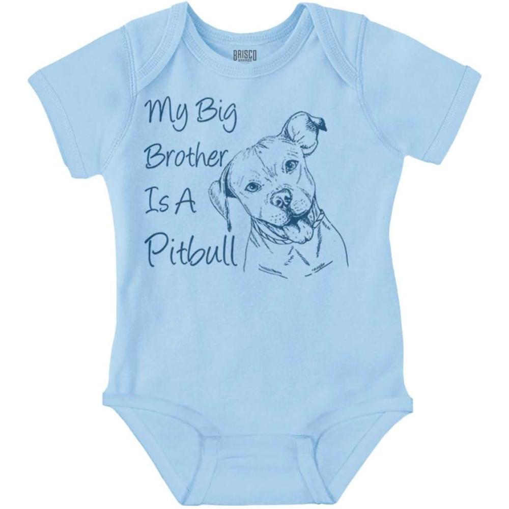 imageBrisco Brands My Big Brother is a Pitbull Dog Lover Baby Romper Boys or GirlsLight Blue