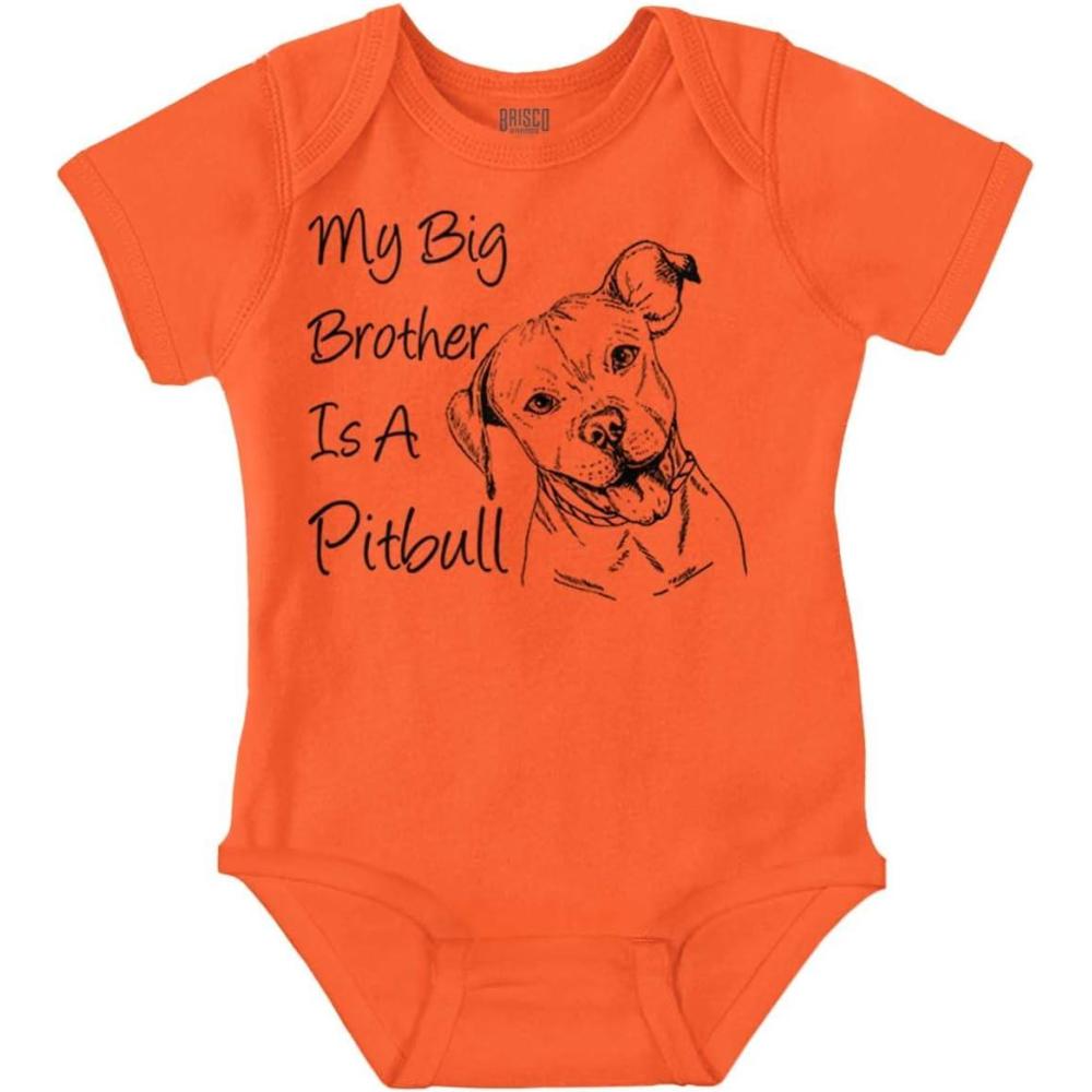 imageBrisco Brands My Big Brother is a Pitbull Dog Lover Baby Romper Boys or GirlsOrange