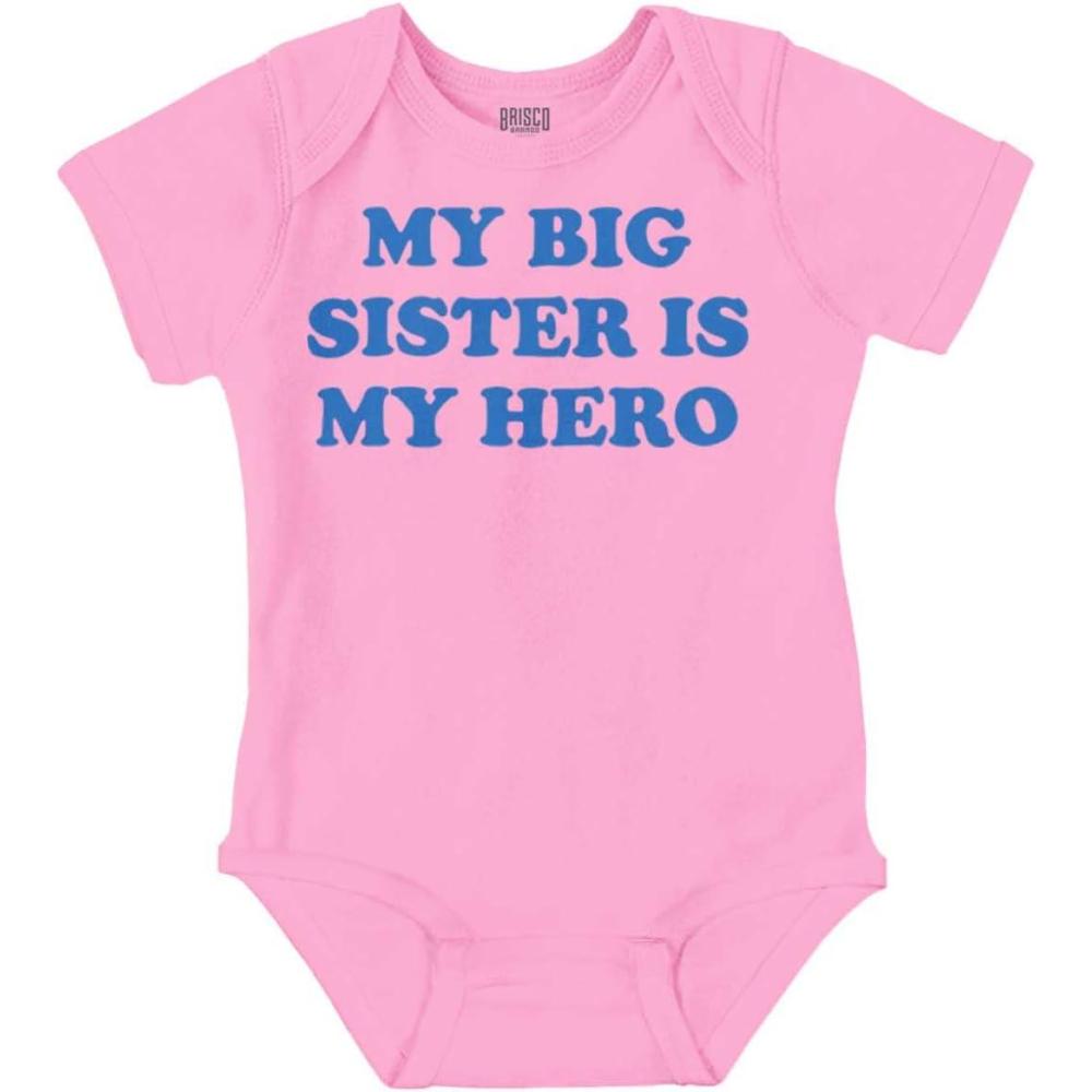 imageBrisco Brands My Big Sister My Hero Little Sis Love Baby Romper Boys or GirlsPink