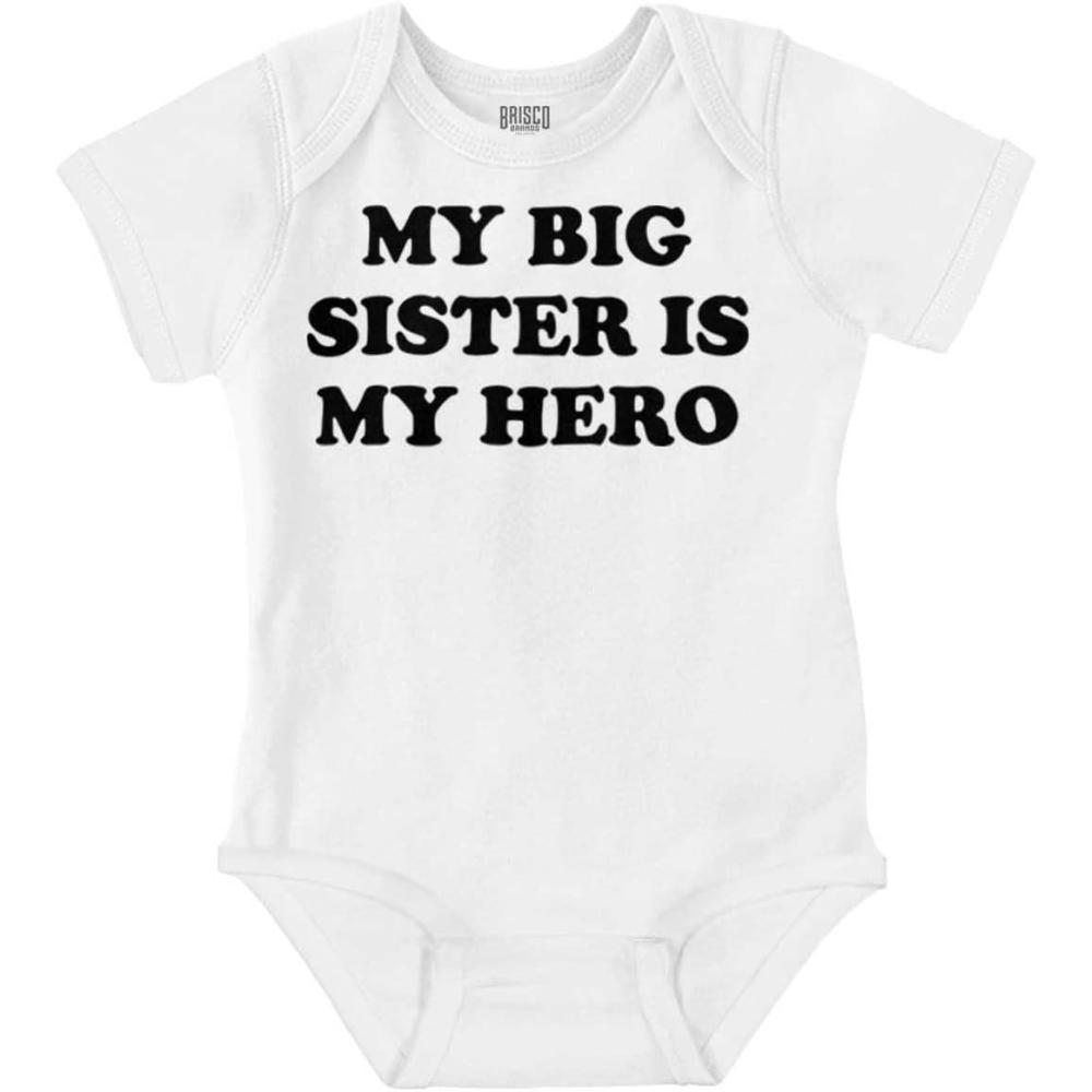 imageBrisco Brands My Big Sister My Hero Little Sis Love Baby Romper Boys or GirlsWhite