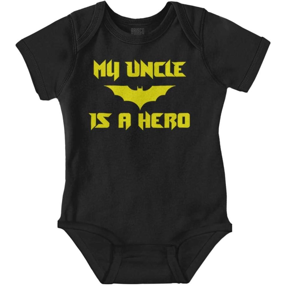 imageBrisco Brands My Uncle is a Hero Superhero Bat Baby Romper Boys or GirlsBlack