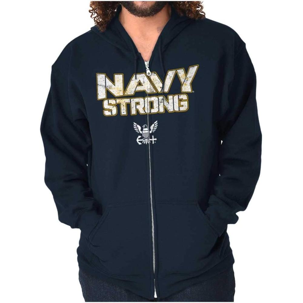 imageBrisco Brands Navy Strong United States Military Zip Up Hoodie Mens WomensNavy