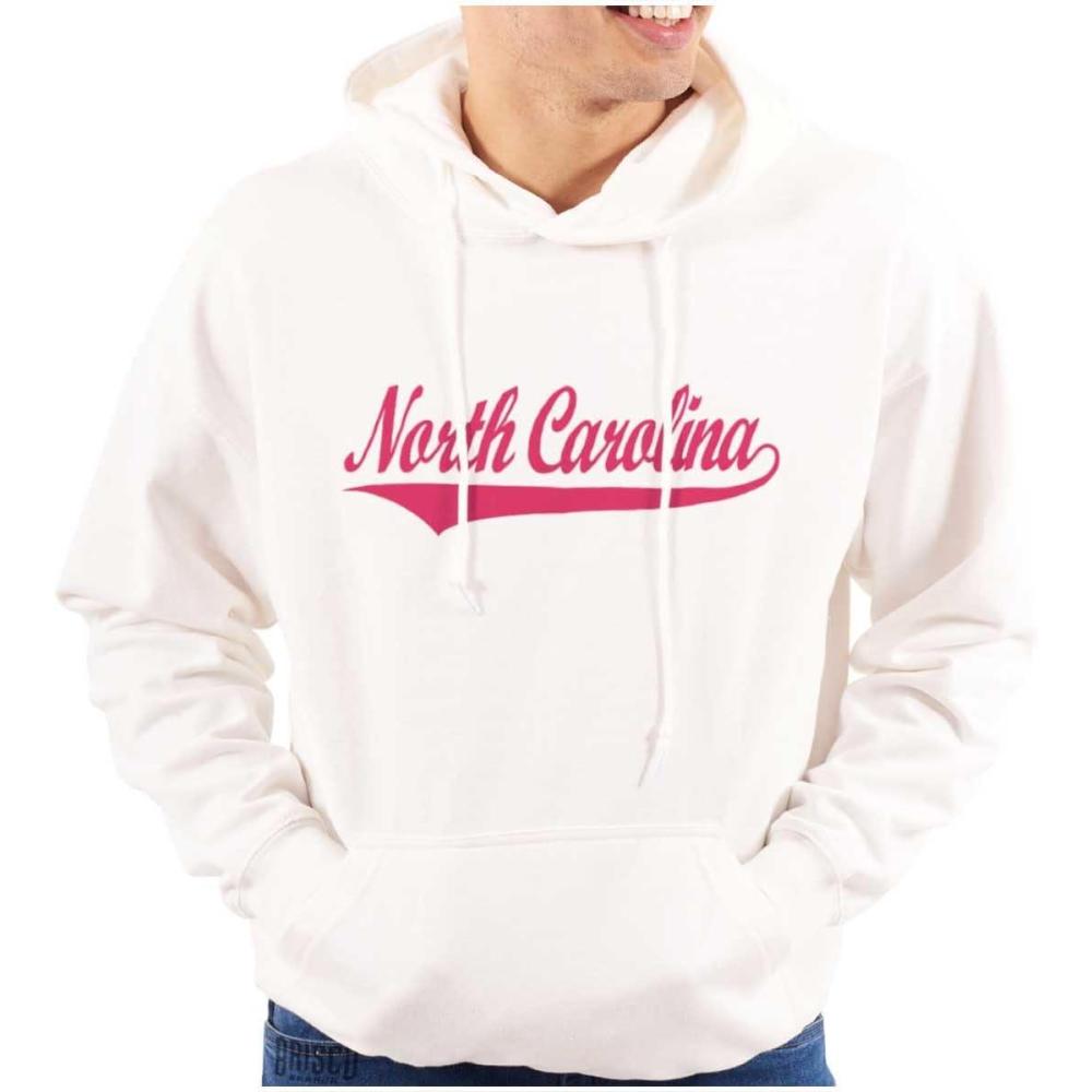 imageBrisco Brands North Carolina NC Athlete Script Font Hoodie Sweatshirt Women MenWhite Pink Ink